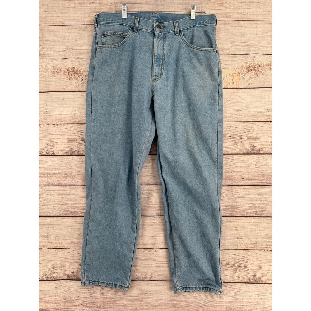 L.L. Bean Flannel Lined Tapered Leg Jeans‎ Mens 38x32 Blue Light Wash Denim
